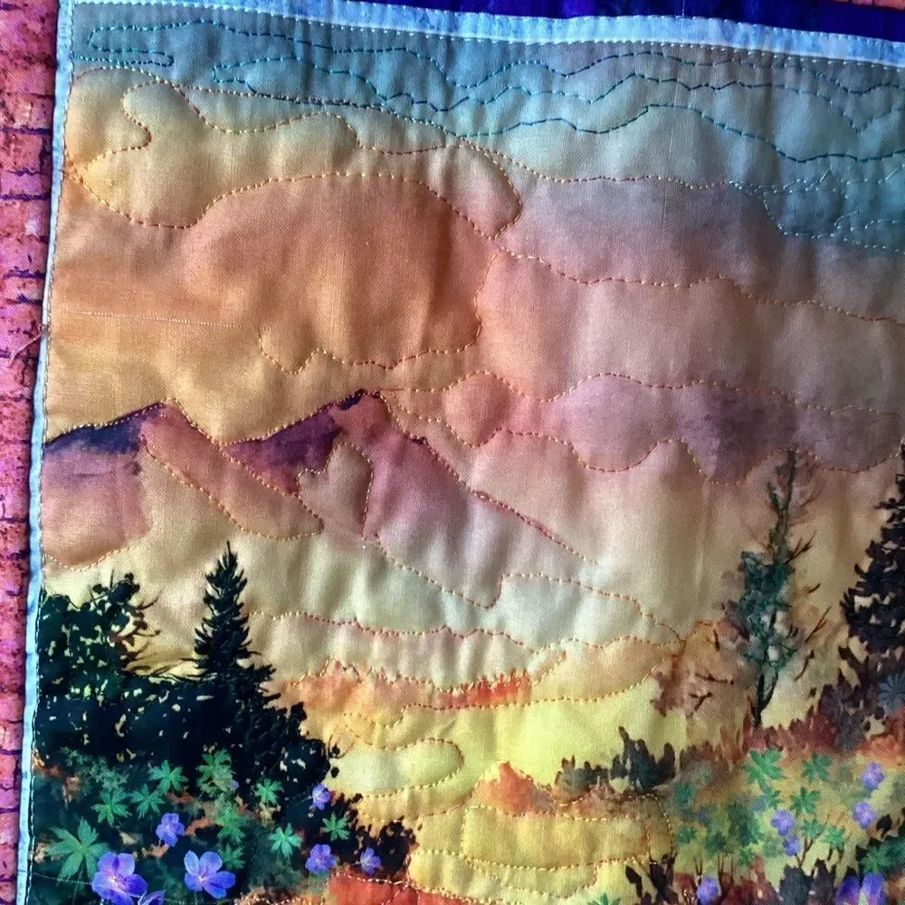 NWT. Hand Crafted Colorful Landscape Quilted Wall Hanging